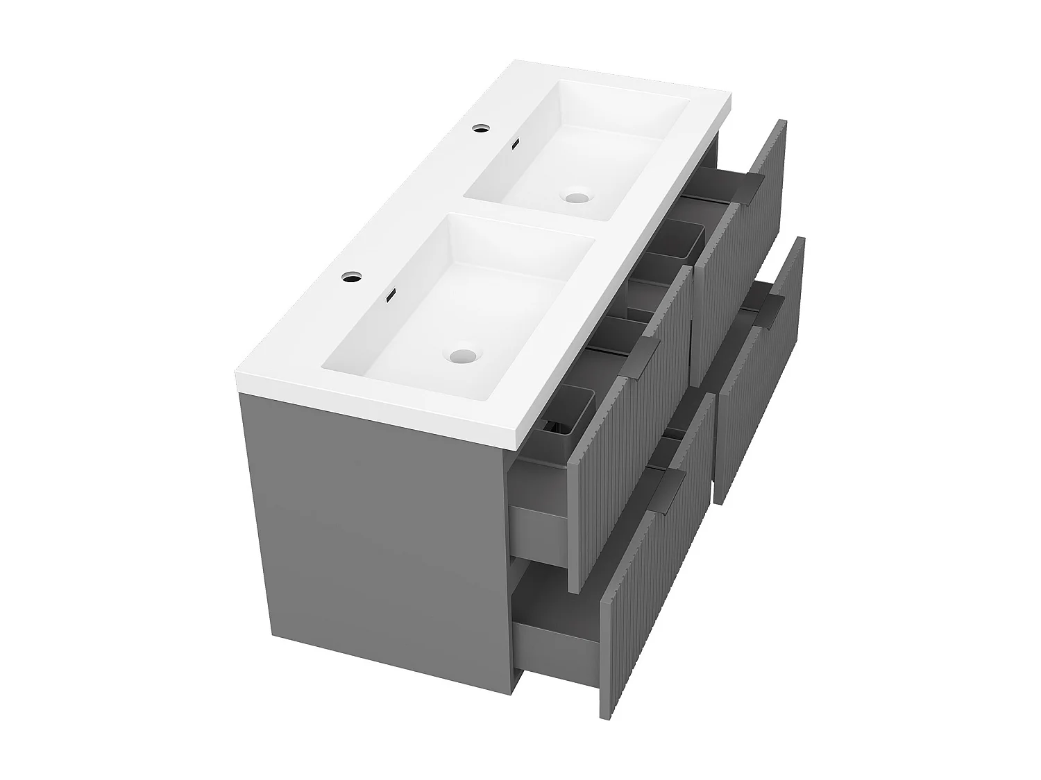 AICA Ensemble salle de bain suspendu 120 cm Anthracite - Avec 4 tiroirs + double vasque