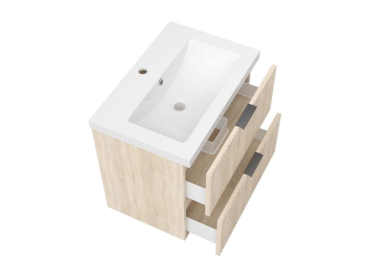 AICA Ensemble salle de bain suspendu Chêne 60 cm avec 2 tiroirs, vasque inclus