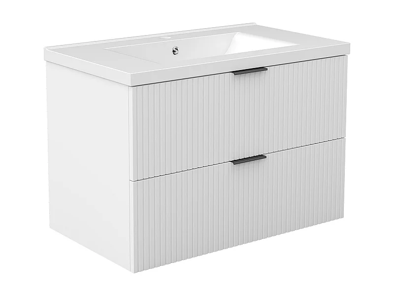 AICA Ensemble salle de bain suspendu 80 cm Blanc avec 2 tiroirs + vasque Céramique