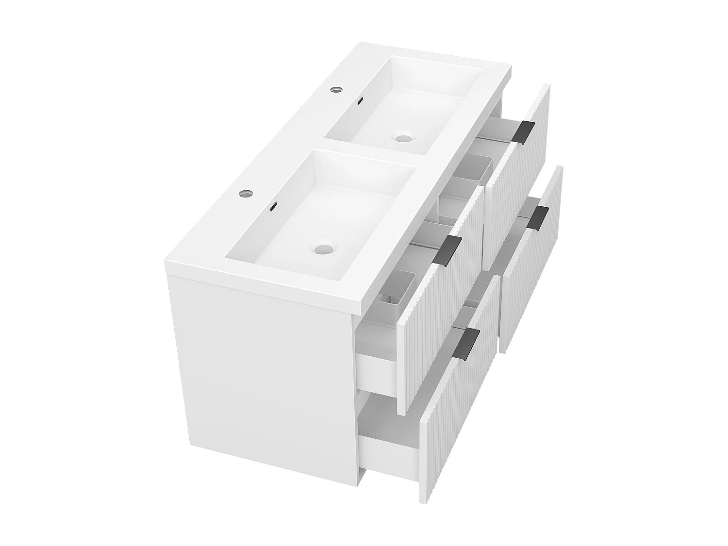 AICA Ensemble salle de bain suspendu 120 cm Blanc - Avec 4 tiroirs + double vasque