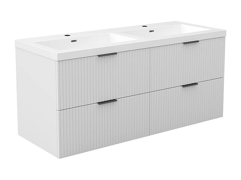 AICA Ensemble salle de bain suspendu 120 cm Blanc - Avec 4 tiroirs + double vasque