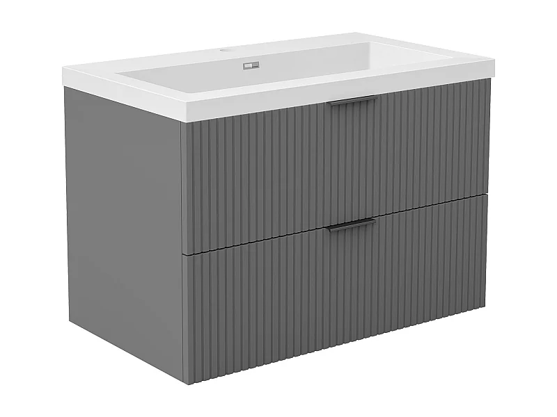 AICA Ensemble salle de bain suspendu 80 cm Anthracite - Avec 2 tiroirs + vasque