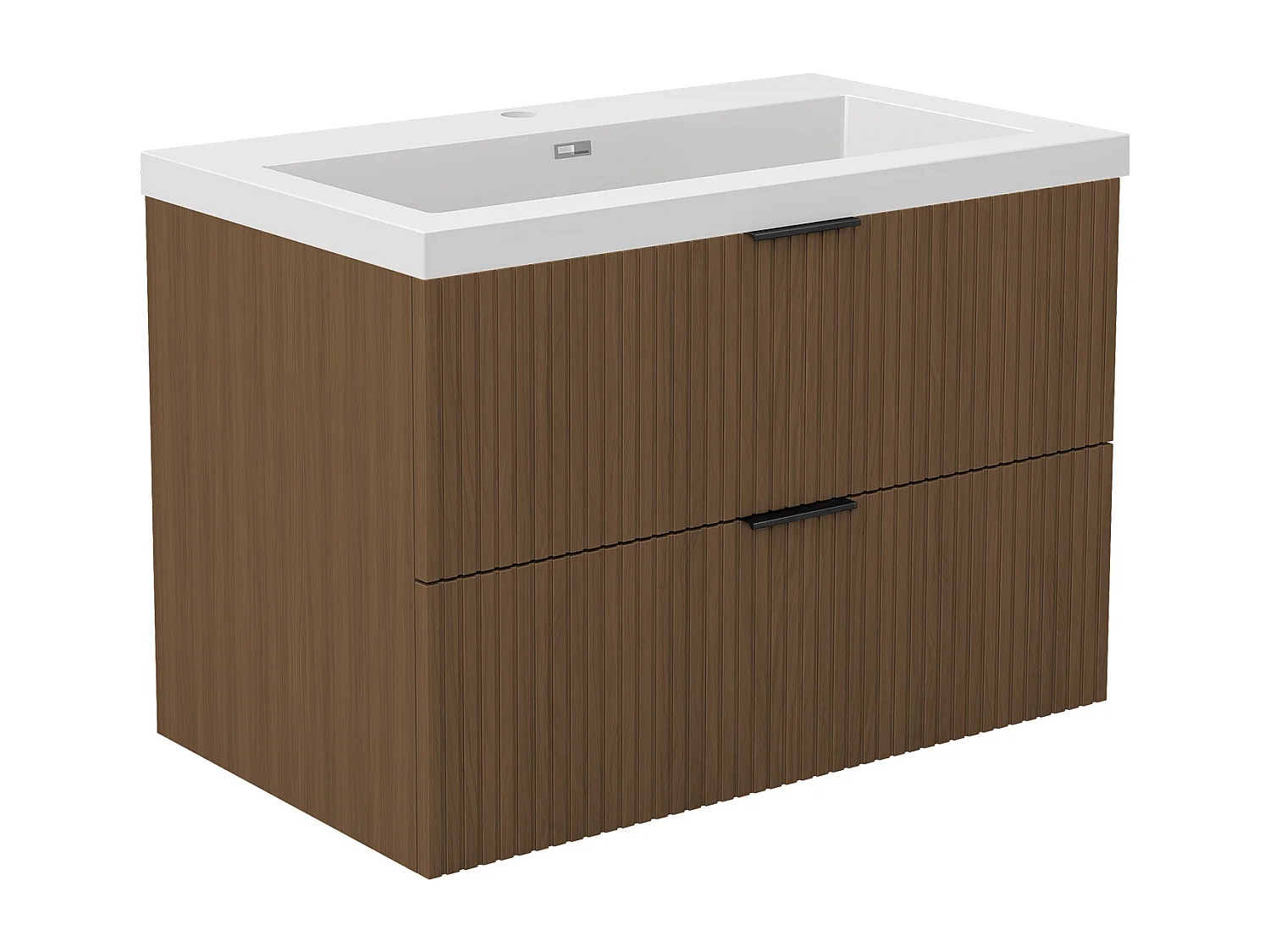 AICA Ensemble salle de bain suspendu 80 cm Noyer - Avec 2 tiroirs + vasque