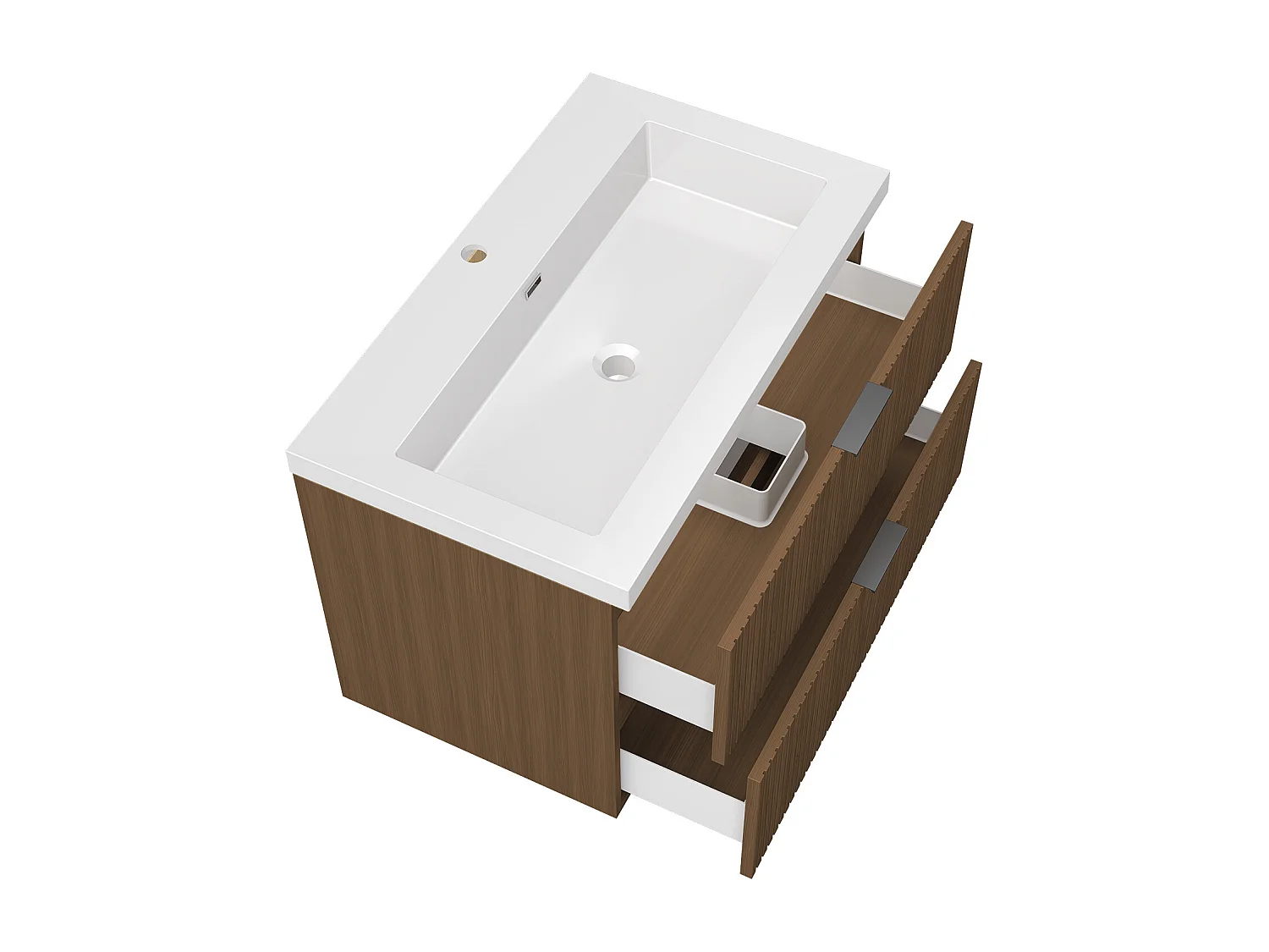 AICA Ensemble salle de bain suspendu 80 cm Noyer - Avec 2 tiroirs + vasque