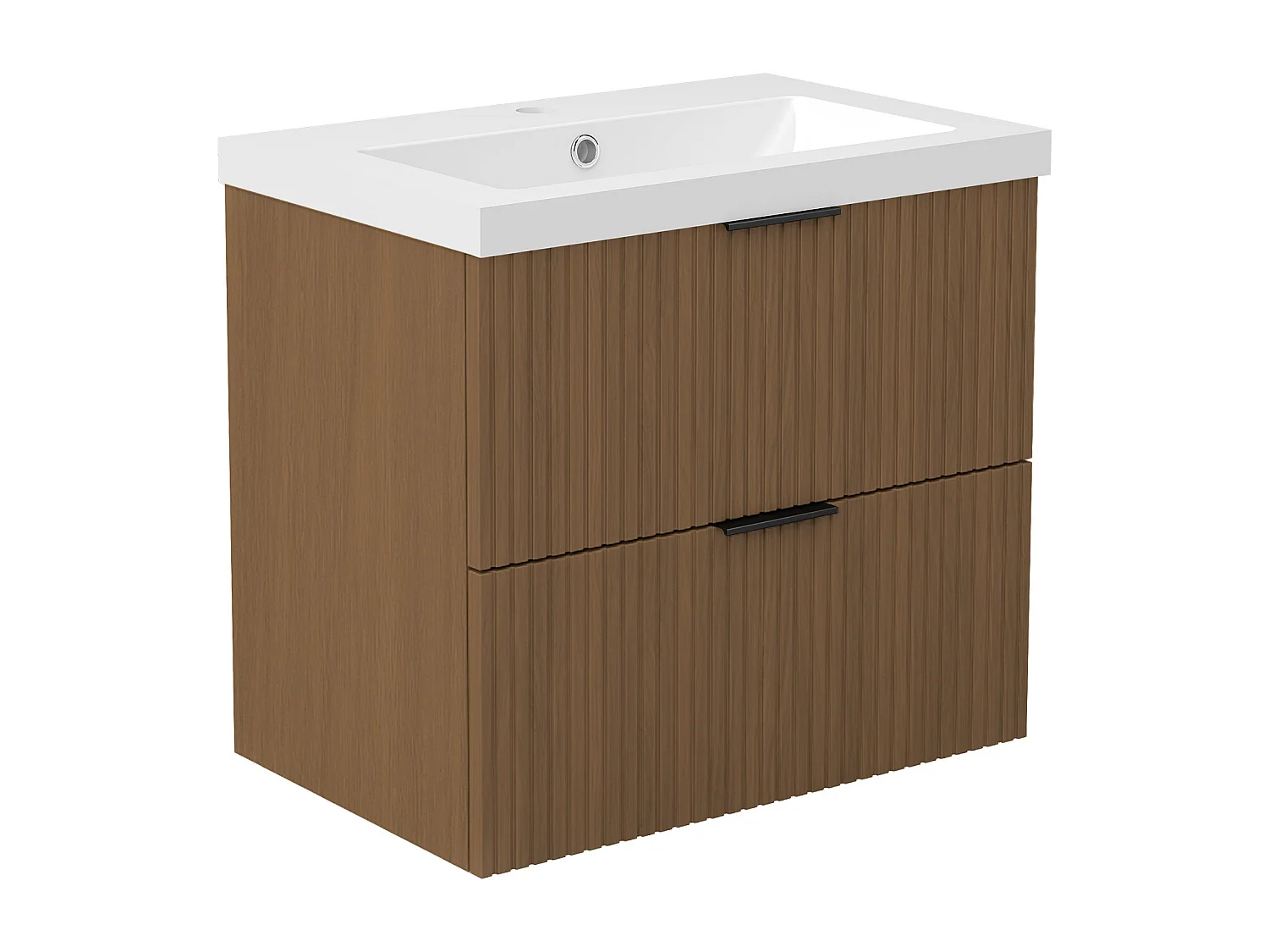 AICA Ensemble salle de bain suspendu Noyer 60 cm avec 2 tiroirs, vasque inclus