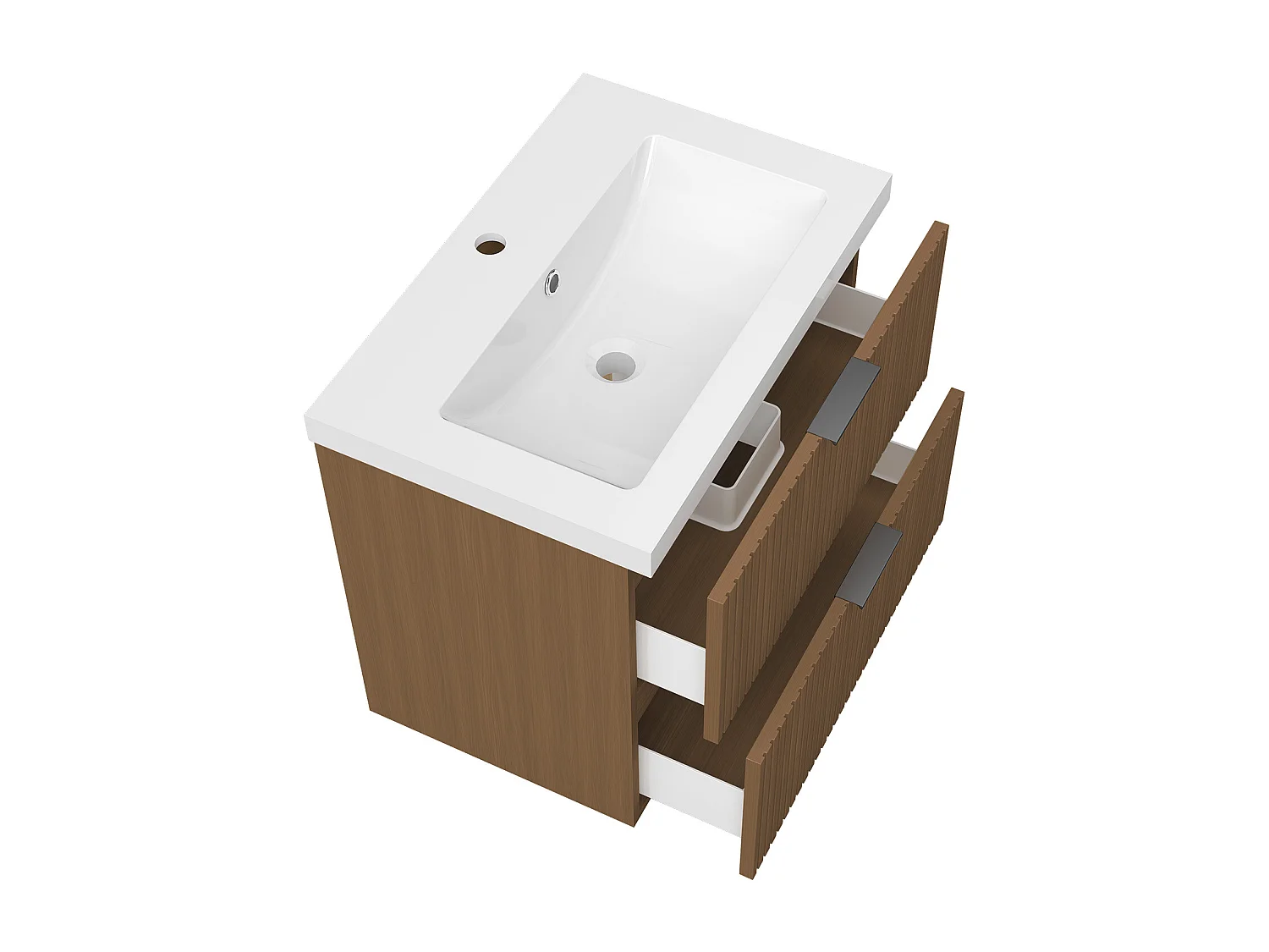 AICA Ensemble salle de bain suspendu Noyer 60 cm avec 2 tiroirs, vasque inclus