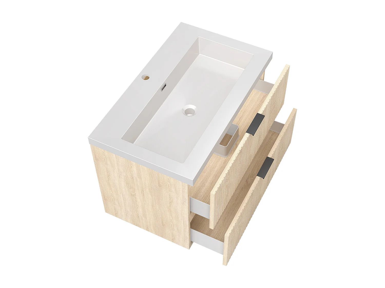 AICA Ensemble salle de bain suspendu 80 cm Chêne - Avec 2 tiroirs + vasque