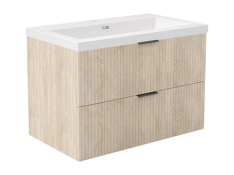 AICA Ensemble salle de bain suspendu 80 cm Chêne - Avec 2 tiroirs + vasque