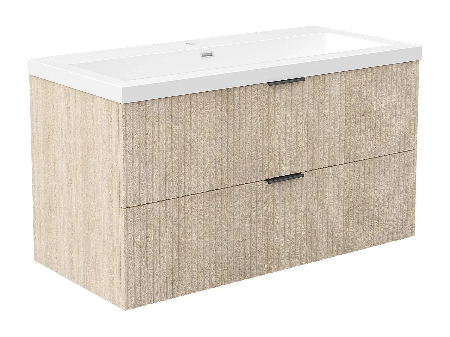 AICA Ensemble salle de bain suspendu 100 cm Chêne - Avec 2 tiroirs + vasque