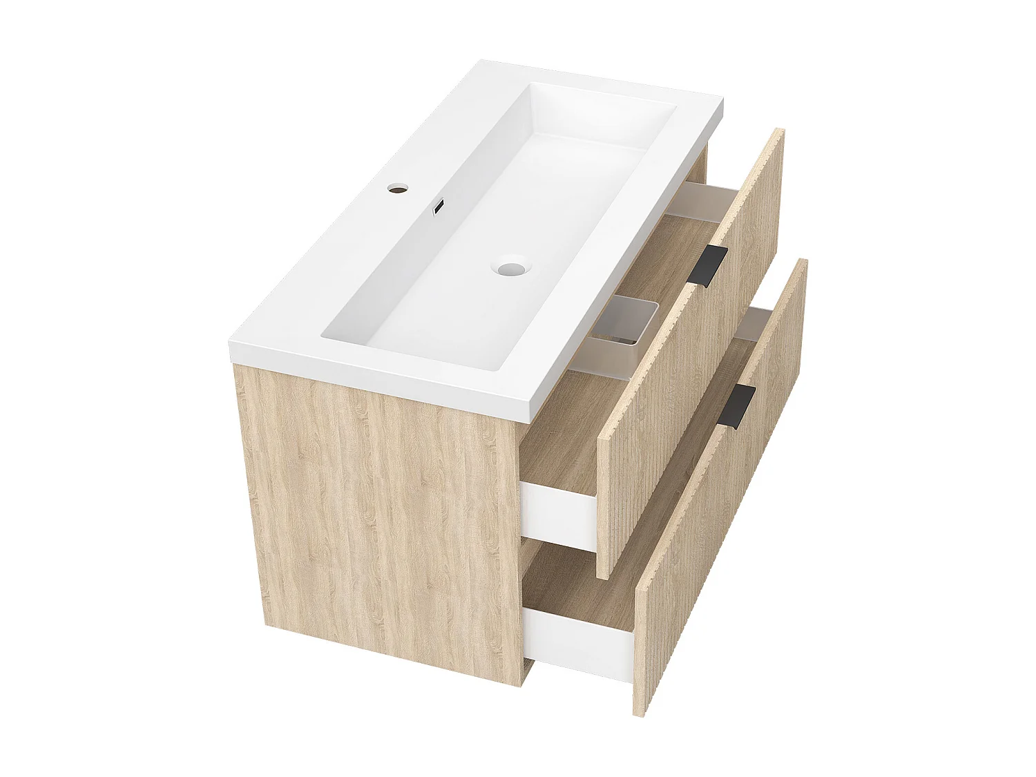 AICA Ensemble salle de bain suspendu 100 cm Chêne - Avec 2 tiroirs + vasque