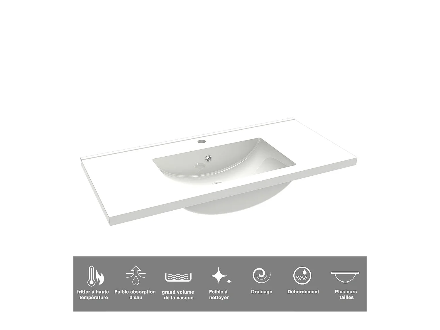 AICA Ensemble salle de bain suspendu 100 cm Anthracite avec 2 tiroirs + vasque Céramique