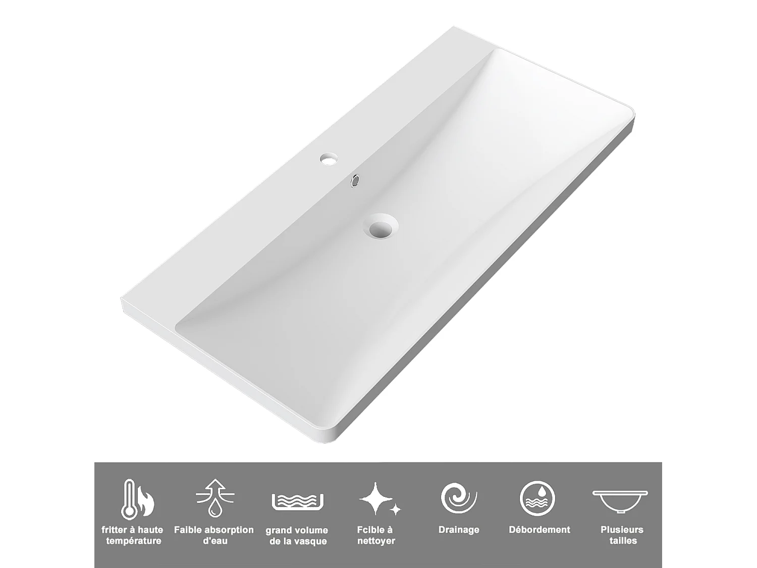 AICA Ensemble salle de bain suspendu Brillant 100 cm avec vasque + 2 tiroirs, Blanc et Chêne