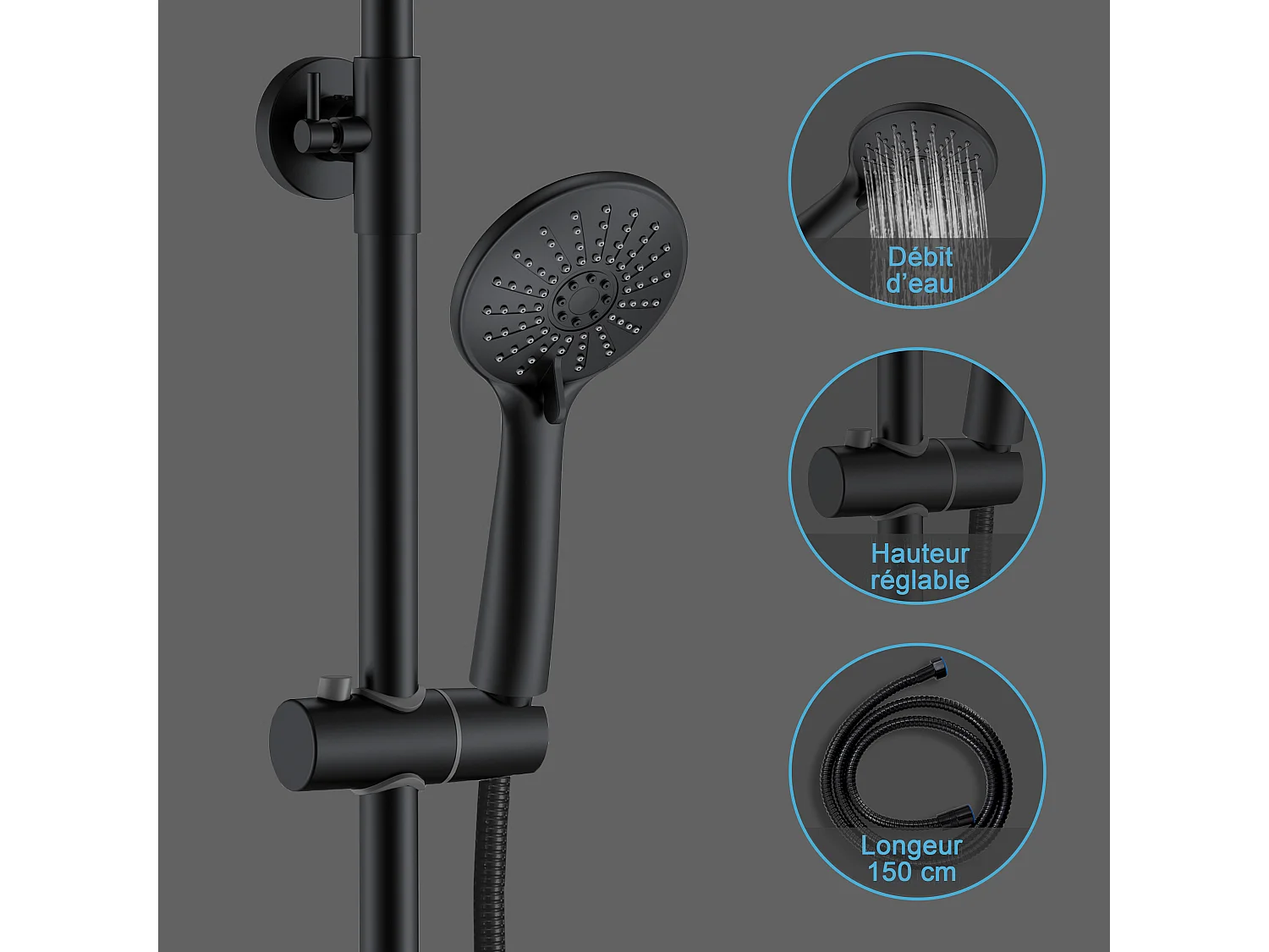 Colonne de Douche Thermostatique 38°C AICA Ensemble de Douche Noir Douchette 3 Jets Kit de Douche Hauteur Réglable Mitigeur en Laiton