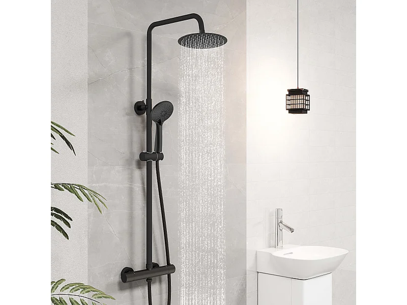 Colonne de Douche Thermostatique 38°C AICA Ensemble de Douche Noir Douchette 3Jets Kit de Douche Hauteur Réglable Mitigeur en Laiton