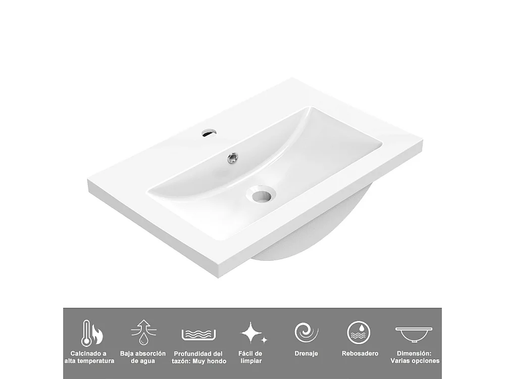 AICA SANITARIOS Lavabo de Baño,Lavabo Empotrado Rectangular,51 x 39.5 x 18 cm,Encimera Espaciosa, Fácil de Limpiar.