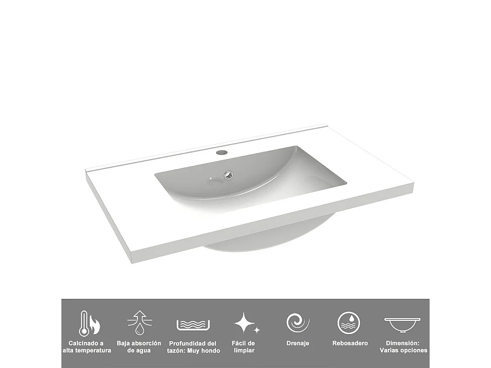 AICA SANITARIOS Lavabo de Baño,Lavabo Empotrado Rectangular,80.5 x 46.5 x 18.5 cm,Encimera Espaciosa, Fácil de Limpiar.