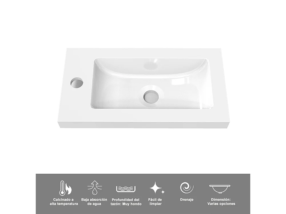 AICA SANITARIOS Lavabo de Baño,Lavabo Empotrado Rectangular,44.5 x 23.5 x 8 cm,Encimera Espaciosa, Fácil de Limpiar.