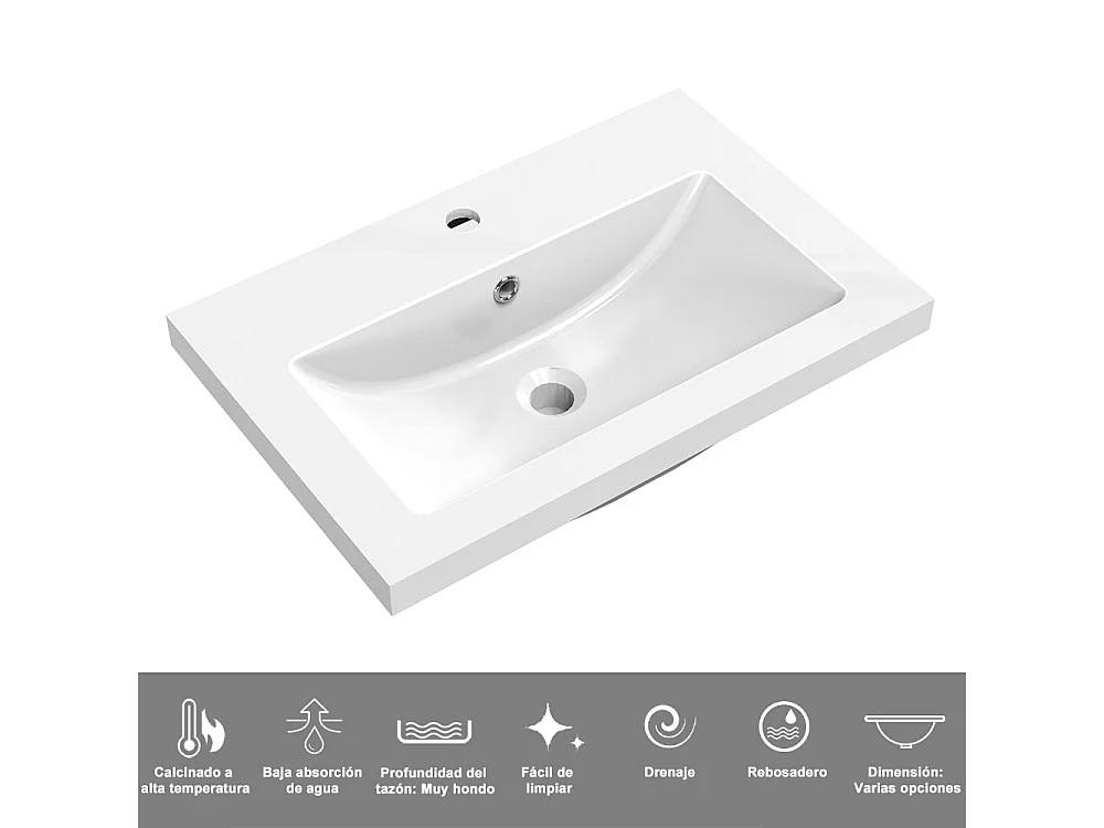 AICA SANITARIOS Lavabo de Baño,Lavabo Empotrado Rectangular,61 x 40 x 16 cm,Encimera Espaciosa, Fácil de Limpiar.