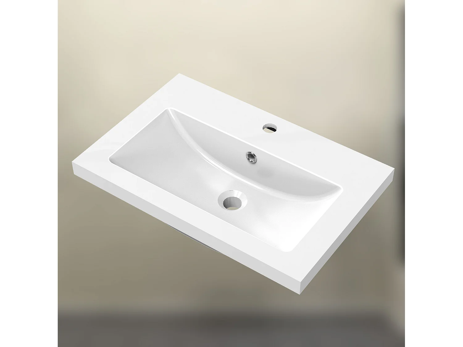 AICA SANITARIOS Lavabo de Baño,Lavabo Empotrado Rectangular,61 x 40 x 16 cm,Encimera Espaciosa, Fácil de Limpiar.