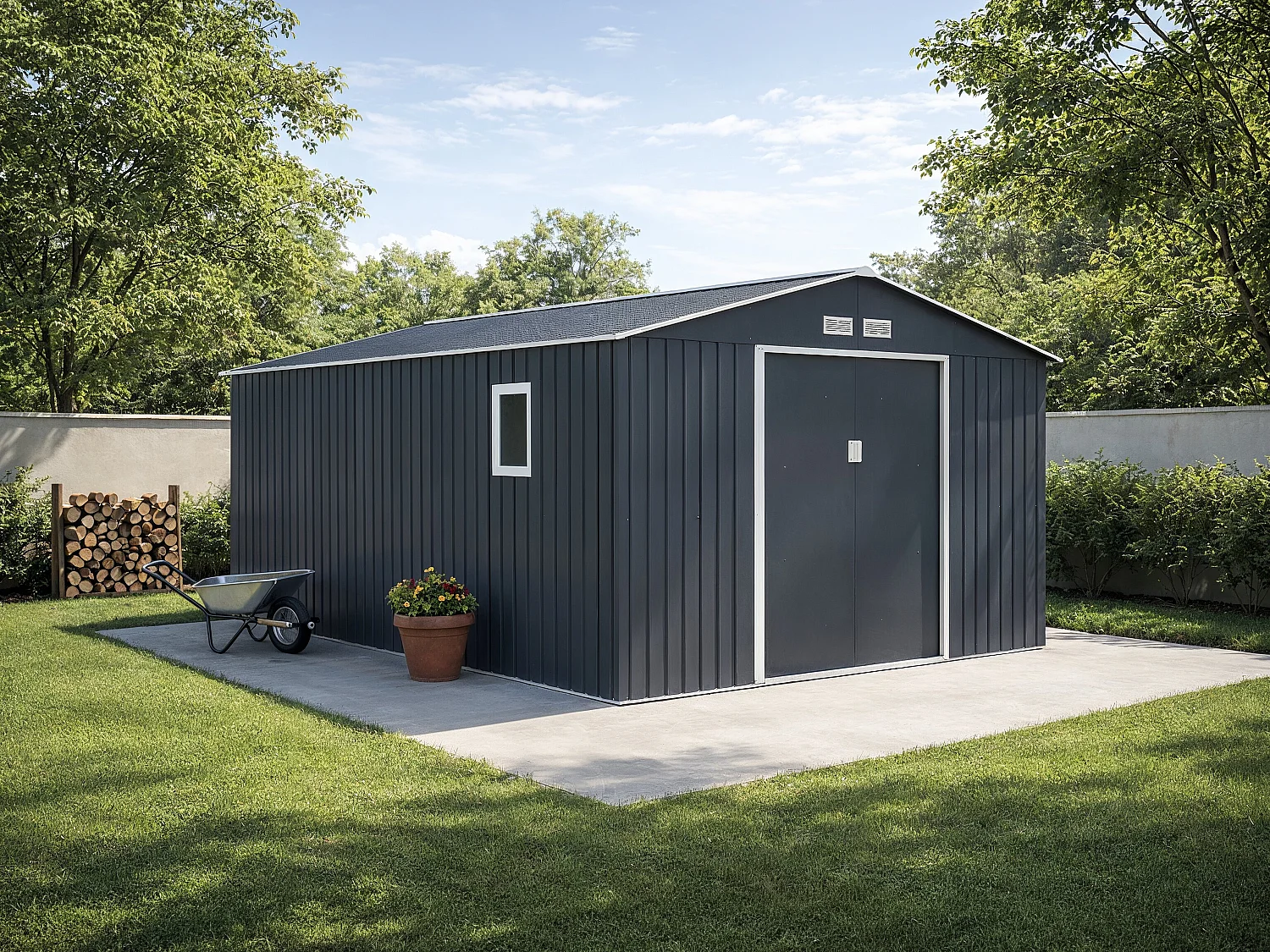 Abri de jardin métal en acier galvanisé gris 15,35 m² - ARCHER