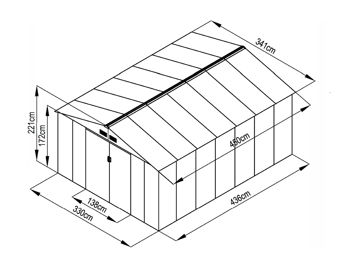 Abrigo de jardim em aço galvanizado cinzento 15,35 m² - ARCHER