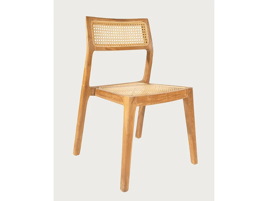 Canopée - Lot de 2 Chaises Salle à Manger en Bois de Teck Massif et Rotin