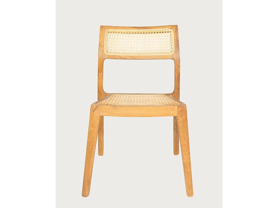 Canopée - Lot de 2 Chaises Salle à Manger en Bois de Teck Massif et Rotin