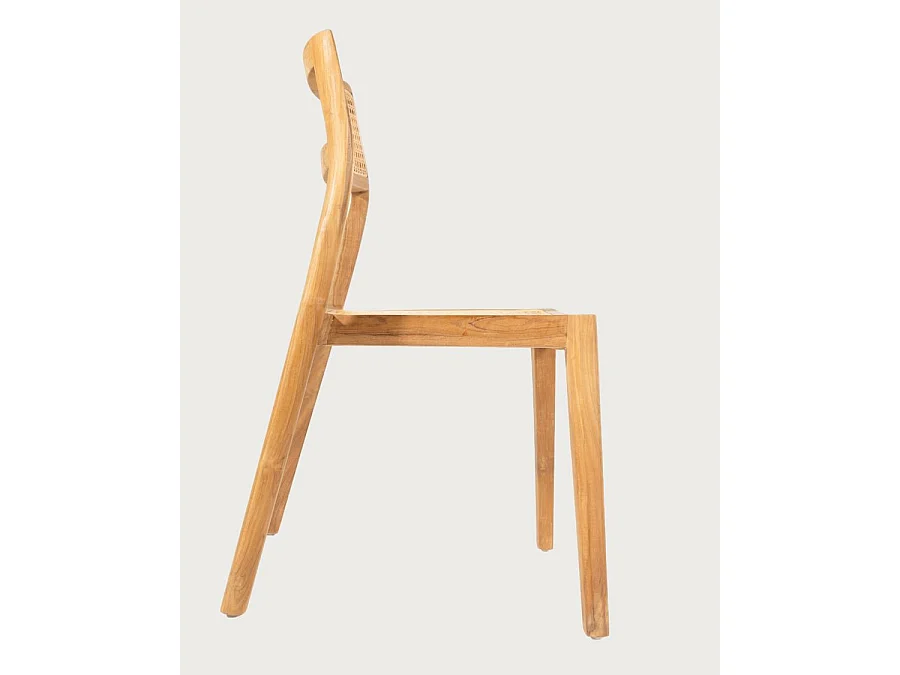 Canopée - Lot de 2 Chaises Salle à Manger en Bois de Teck Massif et Rotin