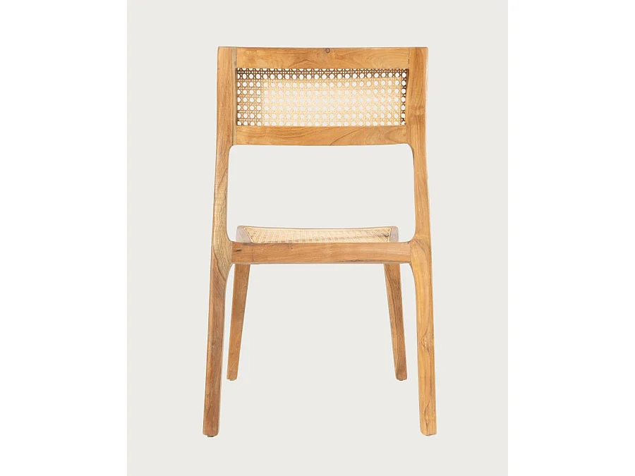 Canopée - Lot de 2 Chaises Salle à Manger en Bois de Teck Massif et Rotin