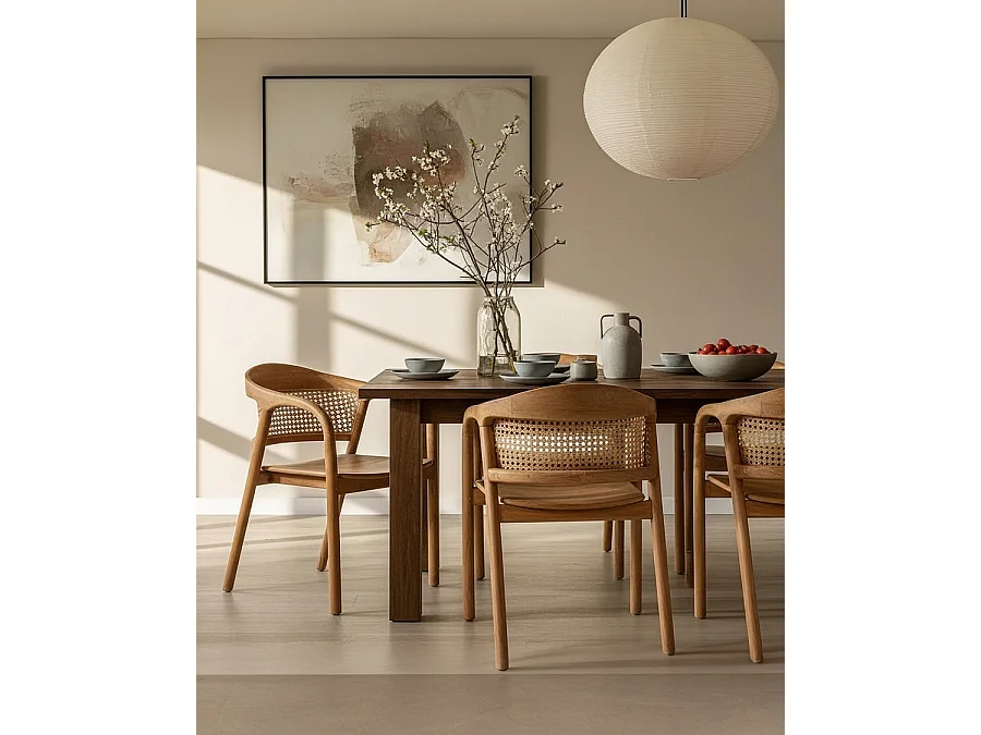 Vara : Lot de 2 Chaises en Bois Massif de Teck et Dossier Rotin