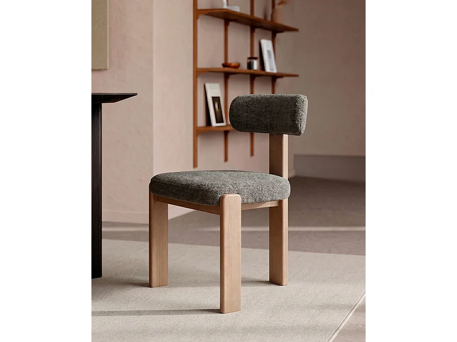 Elani - Set di 2 sedie da pranzo in tessuto grigio con gambe in legno sbiancato