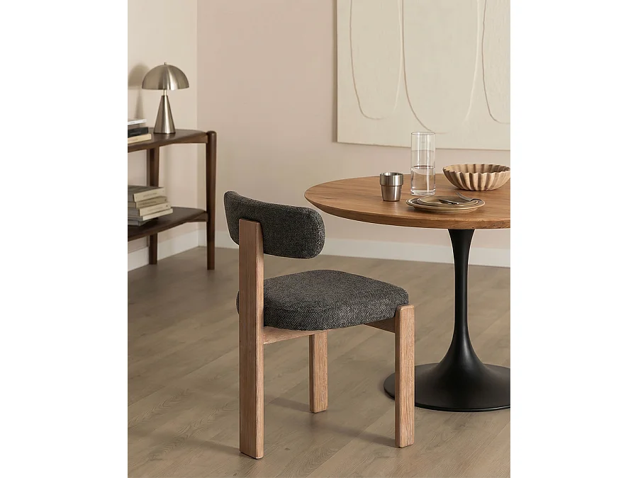 Elani - Set di 2 sedie da pranzo in tessuto grigio con gambe in legno sbiancato