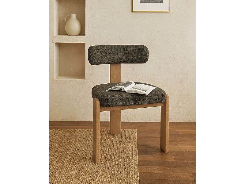 Elani - Lot de 2 Chaises salle à manger en tissu gris piétement en bois blanchis