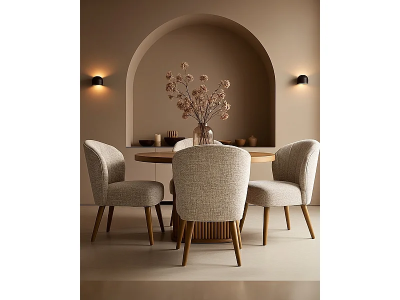 Perla - Chaise de repas en tissu beige au design incurvé