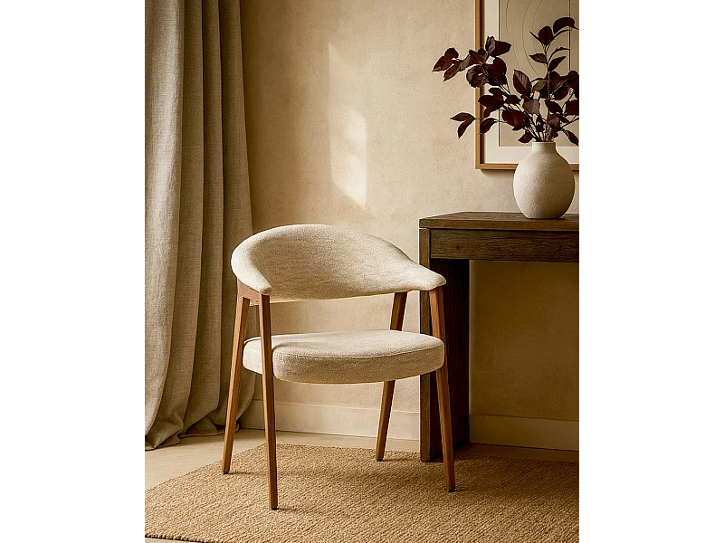 Soria - Lot de 2 Chaises salle à manger en tissu beige piétement finition bois blanchi