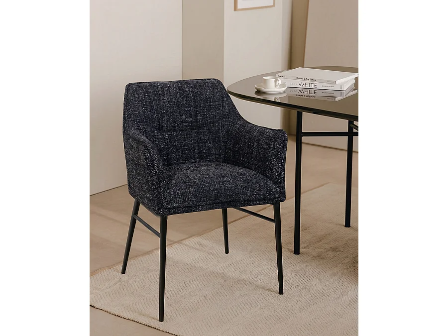 Chacha - Set di 2 sedie in tessuto nero con gambe in metallo