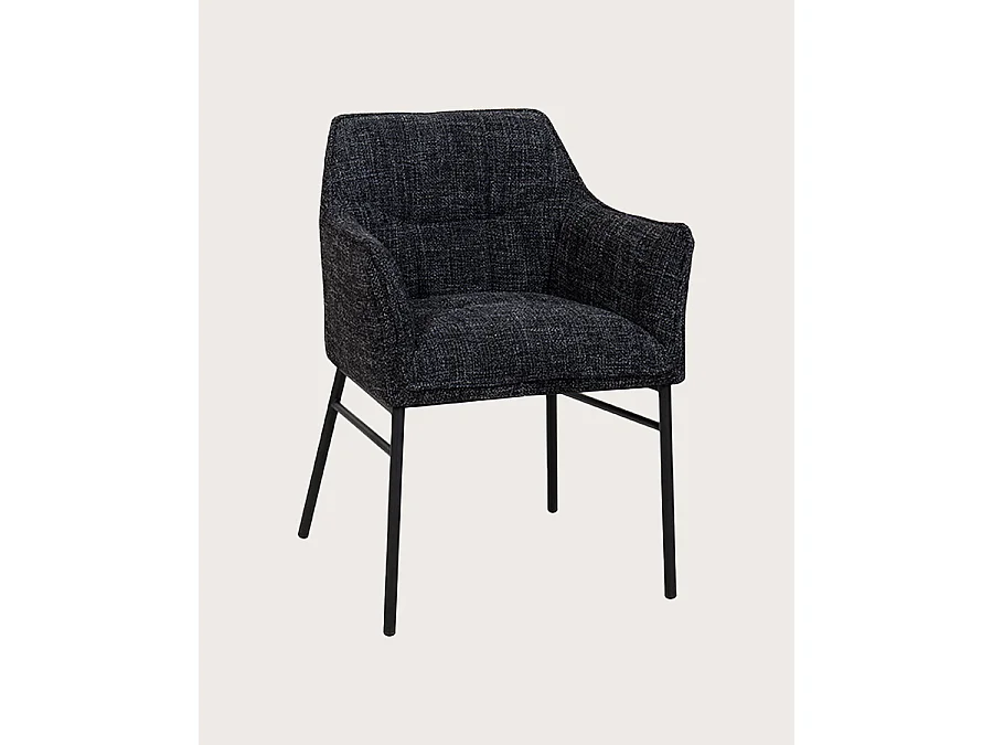 Chacha - Set di 2 sedie in tessuto nero con gambe in metallo