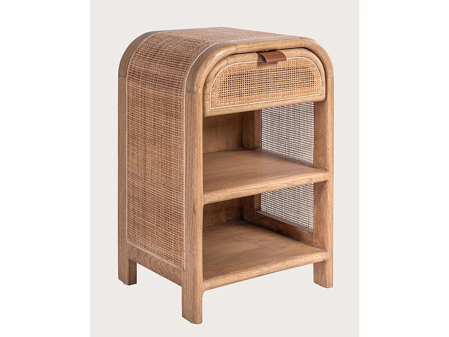 Tiraya  - Table de chevet en bois et rotin naturel