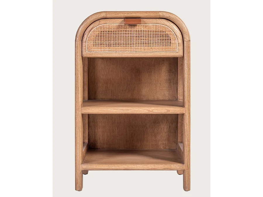 Tiraya  - Table de chevet en bois et rotin naturel