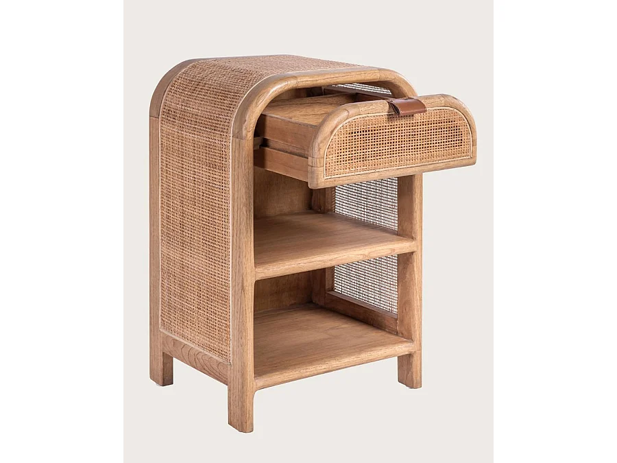 Tiraya  - Table de chevet en bois et rotin naturel