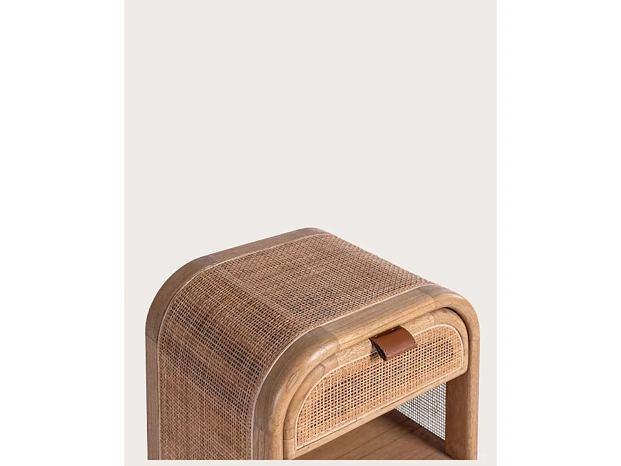 Tiraya - Comodino in legno e rattan naturale