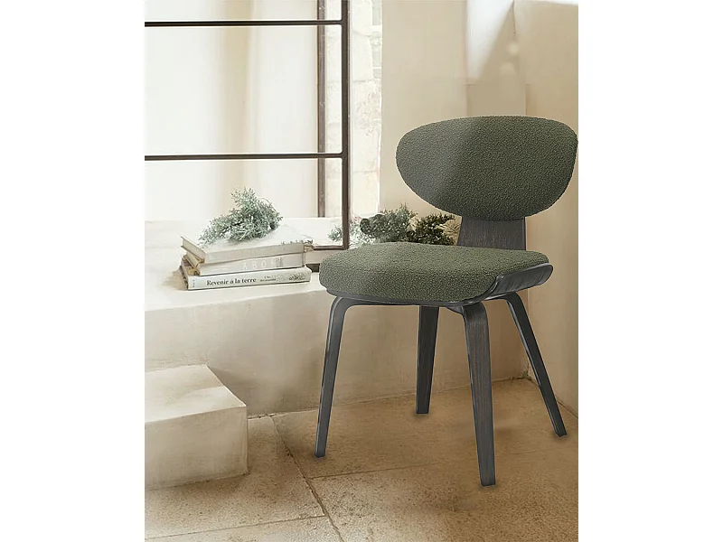 Lot de 4 chaises Hele - Lot de 4 Chaise hele en tissu vert et pieds en bois