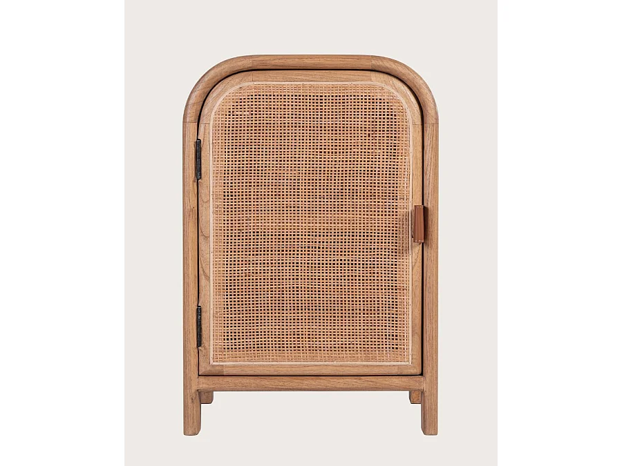 Tiraya - Table de nuit bois avec porte en rotin naturel
