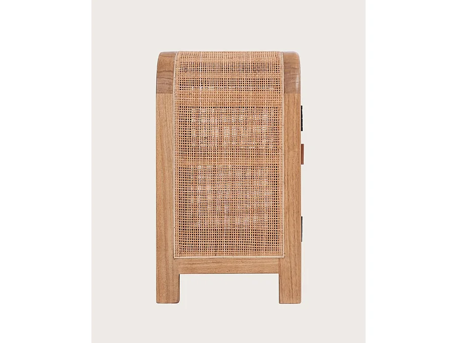 Tiraya - Table de nuit bois avec porte en rotin naturel
