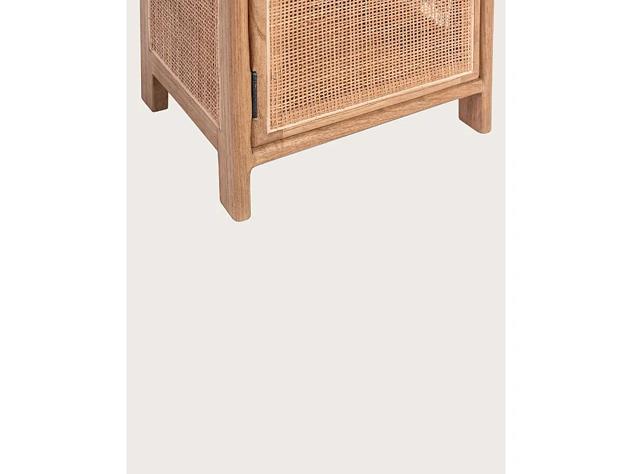 Tiraya - Table de nuit bois avec porte en rotin naturel