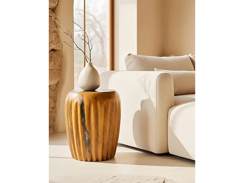 Cannelé - Bout de Canapé en Bois de Teck Massif