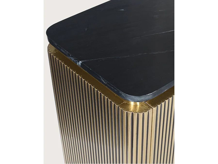 Glory - Grand buffet finition laiton vieilli avec plateau en marbre noir 160 cm