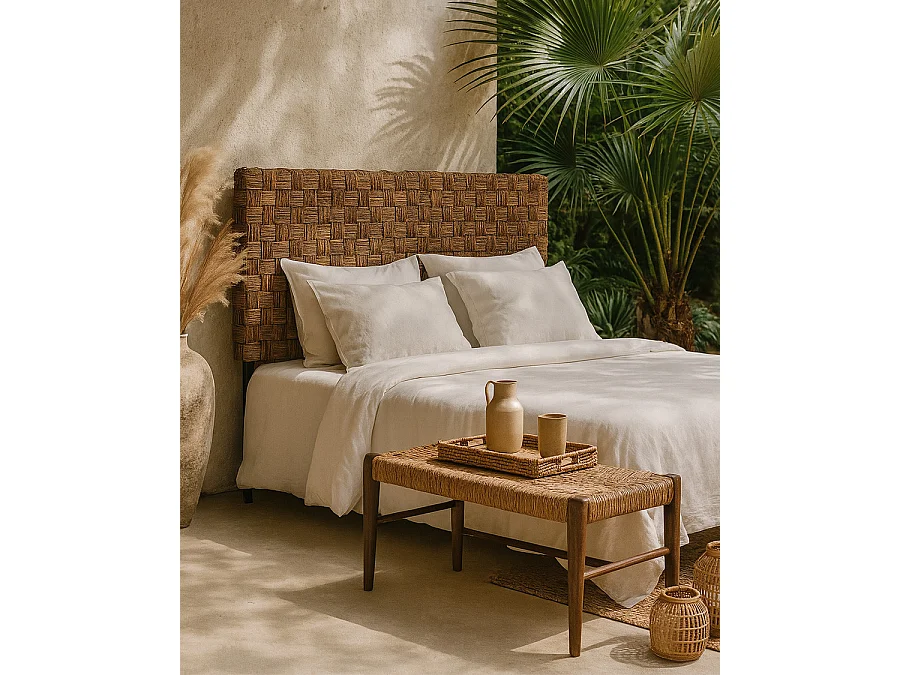 Nest - Tête de lit tressée en jacinthe d'eau et acajou