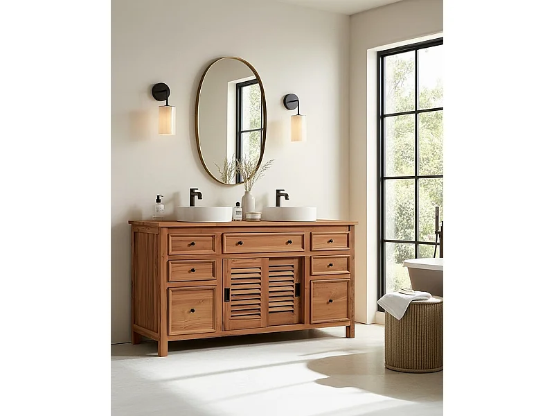 Savanna - Meuble salle de bain en teck portes persiennes