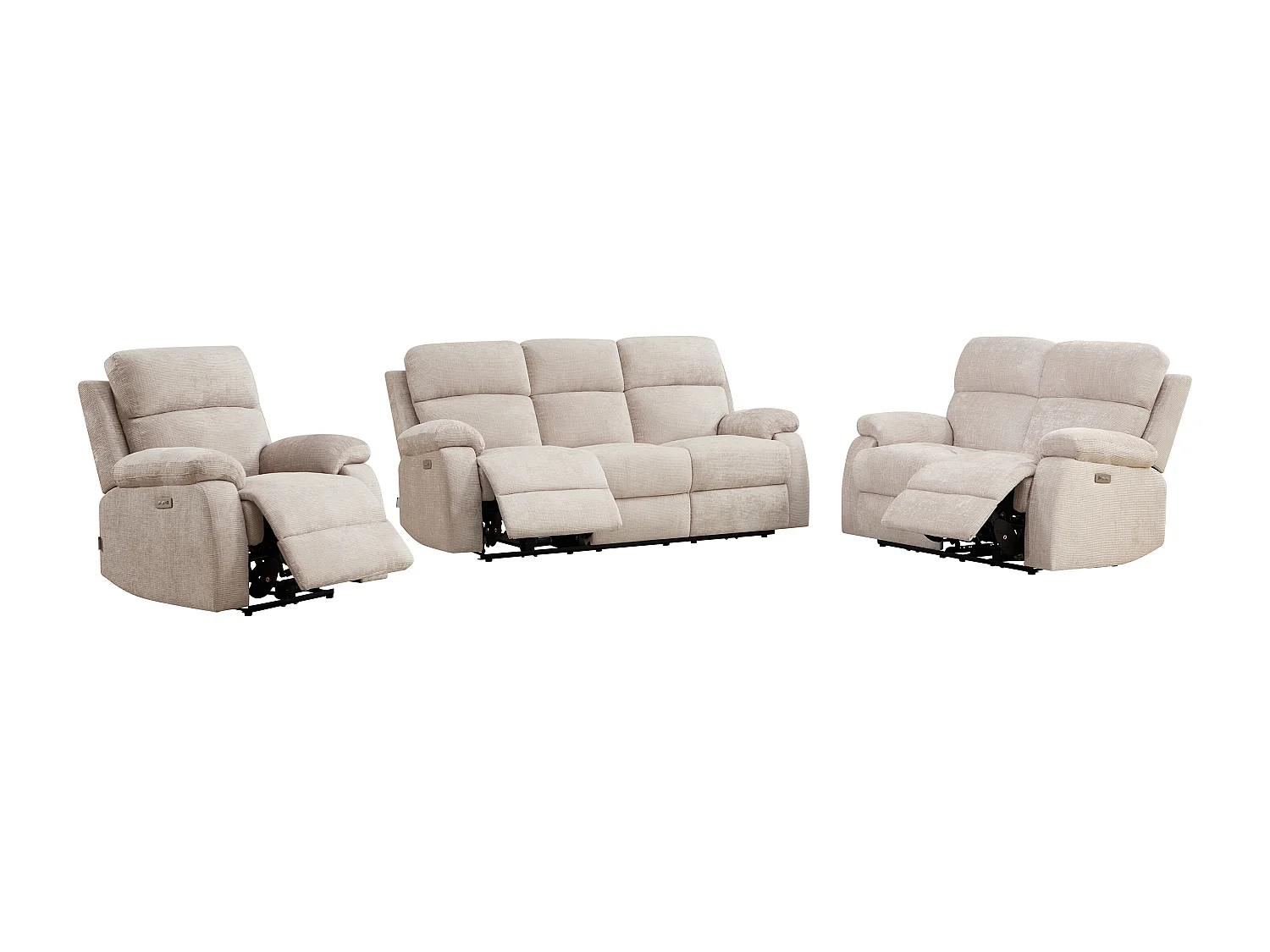 Canapé 3 places 2 places et un fauteuil relax électrique massant en tissu chenille beige KOCENI